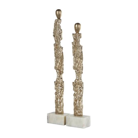 Gold Aluminum Metal Figurine Sculpture with Marble Base, 2ct.